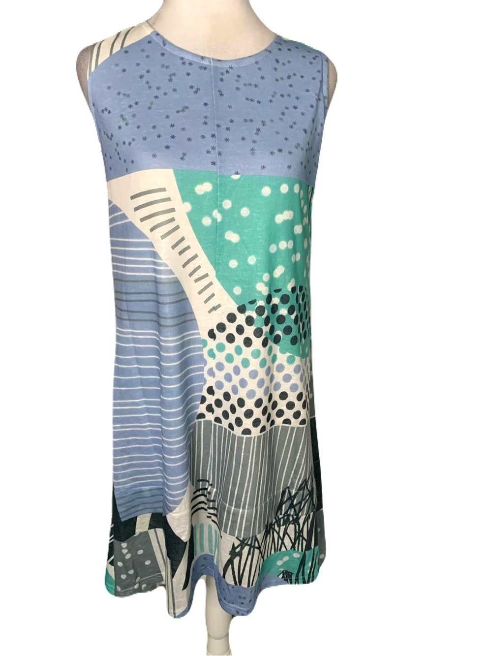 NWT SHANA Apparel Multicolor Artsy Lagenlook Abstract Sleeveless Mini Dress